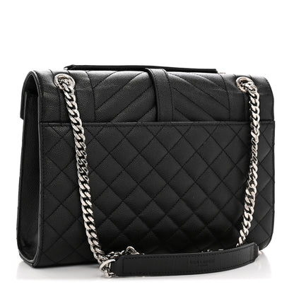 Saint Laurent Grain De Poudre Textured Mixed Matelasse Triquilt Medium Monogram Satchel Black 3 of 12
