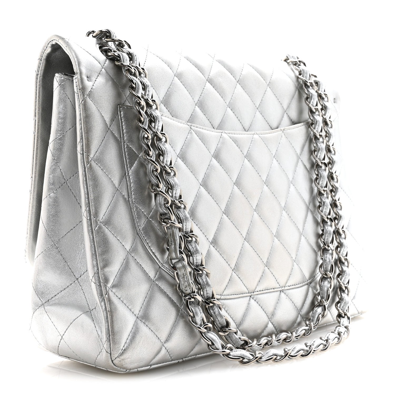Chanel Metallic Lambskin Quilted Maxi Single Flap Silver 1818257