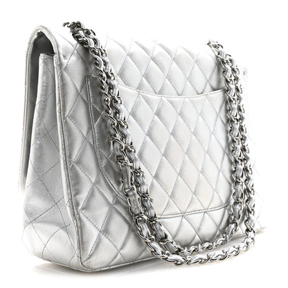 Chanel Metallic Lambskin Quilted Maxi Single Flap Silver 3 of 14