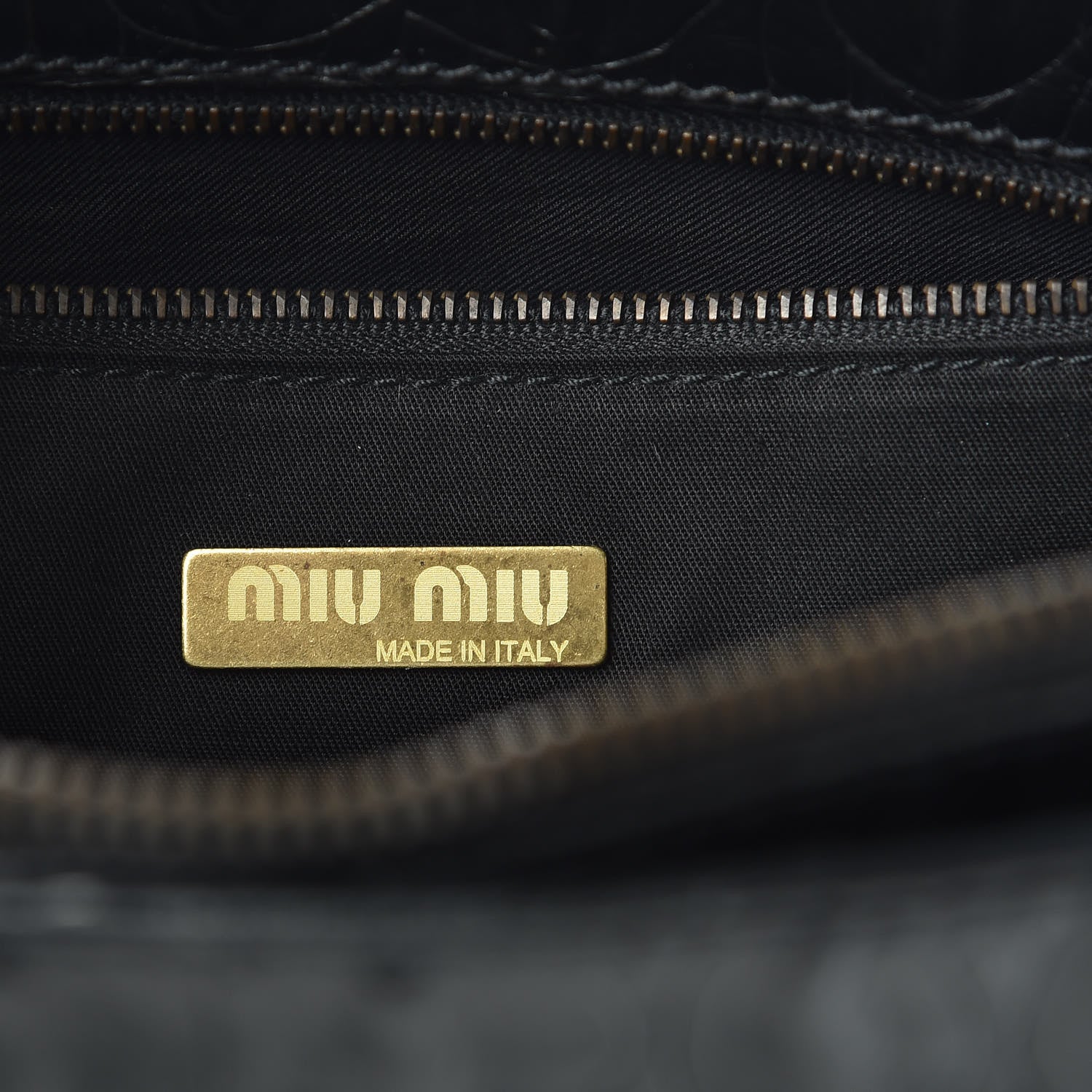 Miu Miu Calfskin Crocodile Embossed Top Handle Tote Black 6 of 9