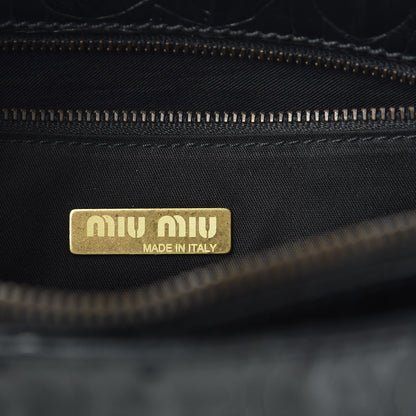 Miu Miu Calfskin Crocodile Embossed Top Handle Tote Black 6 of 9