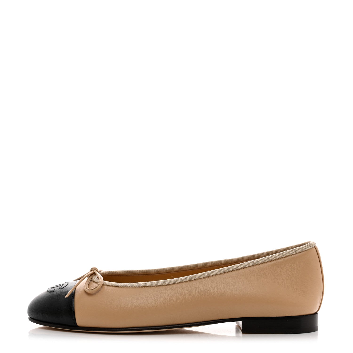 Chanel Lambskin Cap Toe CC Ballerina Flats 38 Beige Black 1 of 9