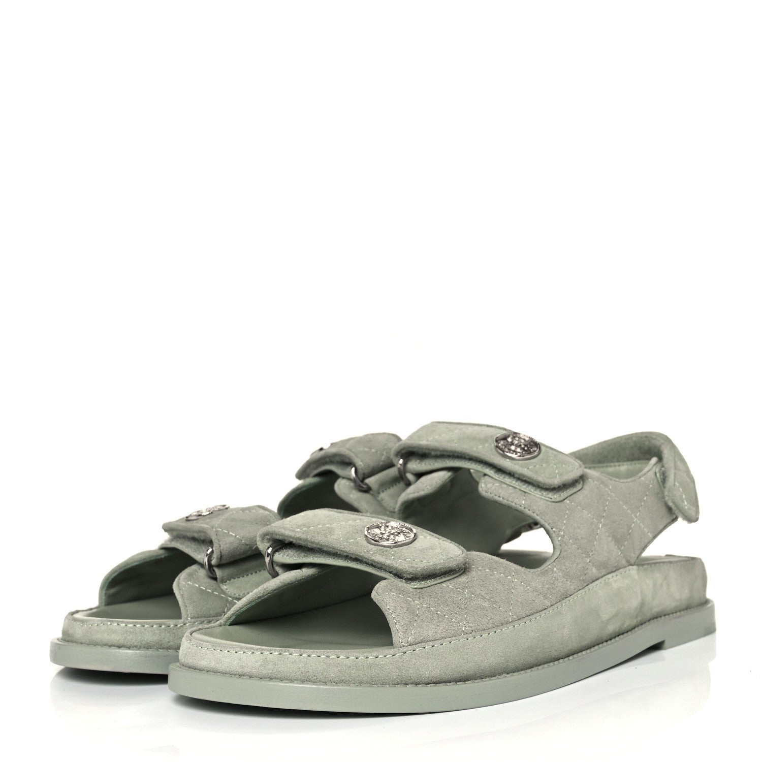 Chanel Suede Calfskin Velcro Dad Sandals 40.5 Light Green 3 of 8