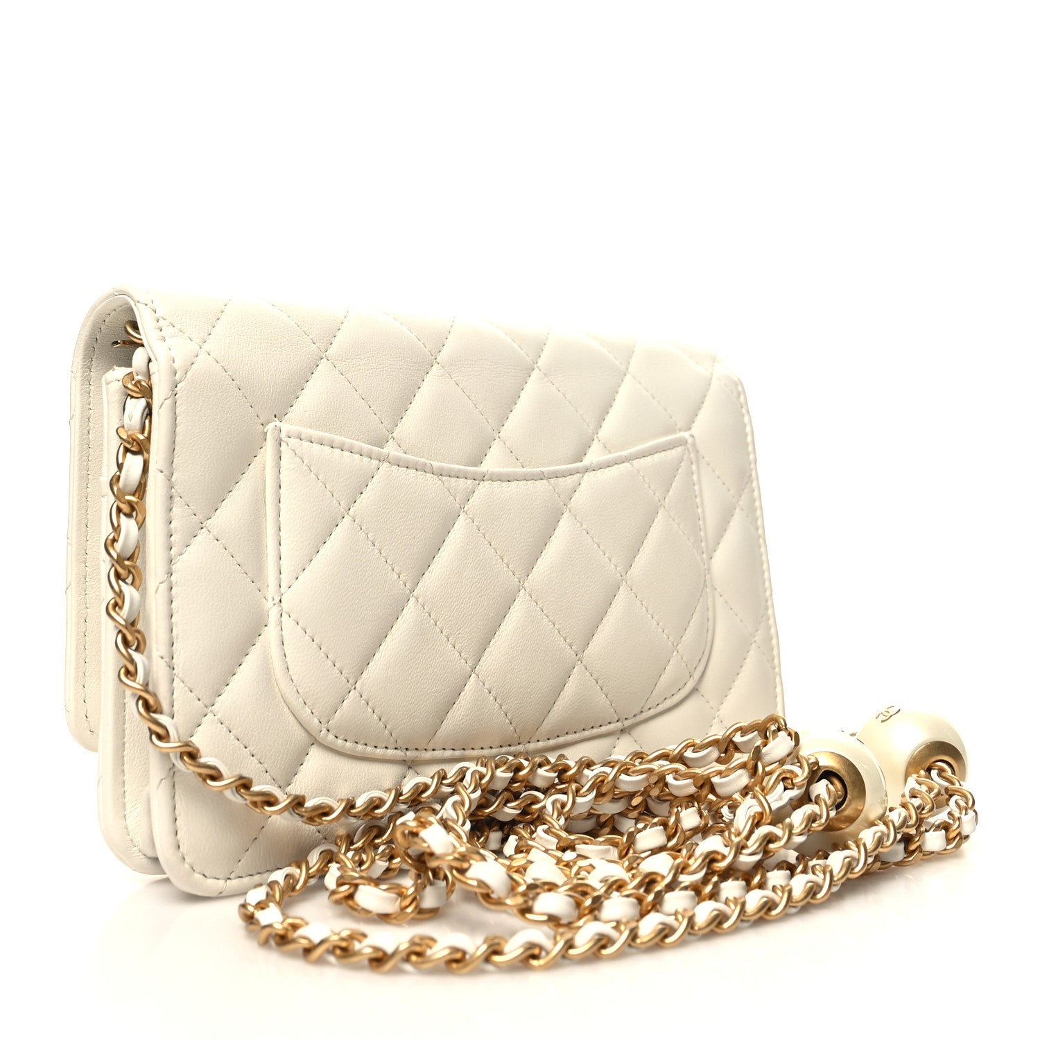 Chanel Lambskin Quilted CC Pearl Crush Wallet on Chain WOC White 4 of 13