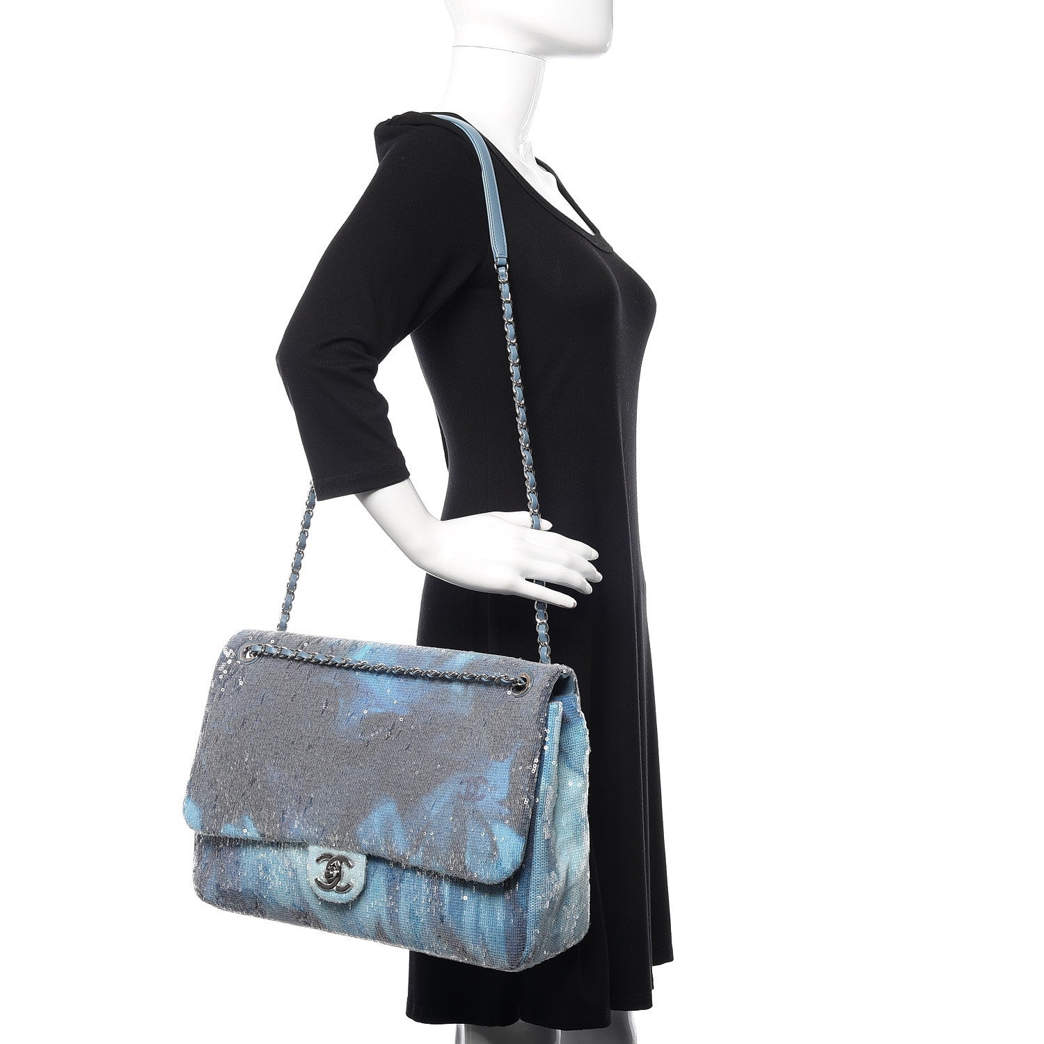 Chanel Sequin Waterfall Small XXL Travel Flap Light Blue 2 of 10