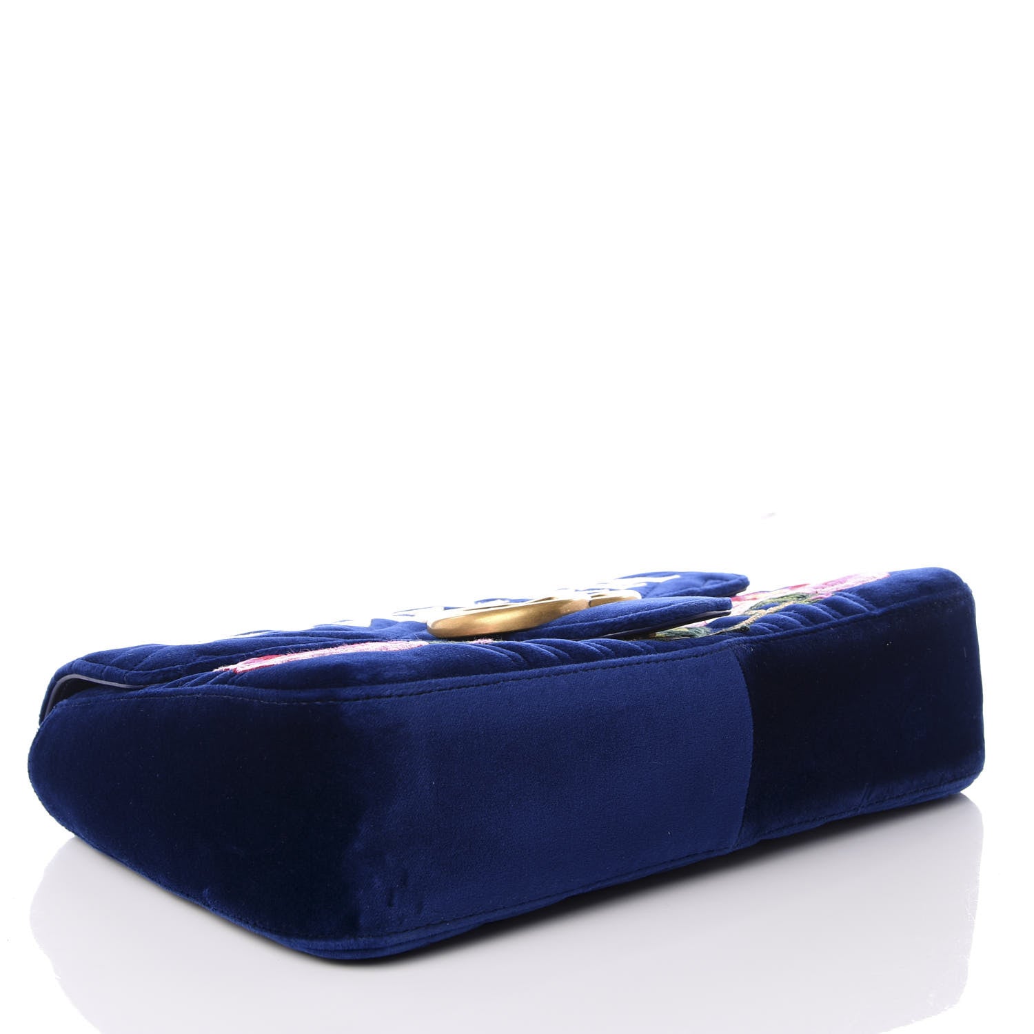 Gucci Velvet Matelasse Modern Embroidered Medium GG Marmont Shoulder Bag Cobalt 3 of 8