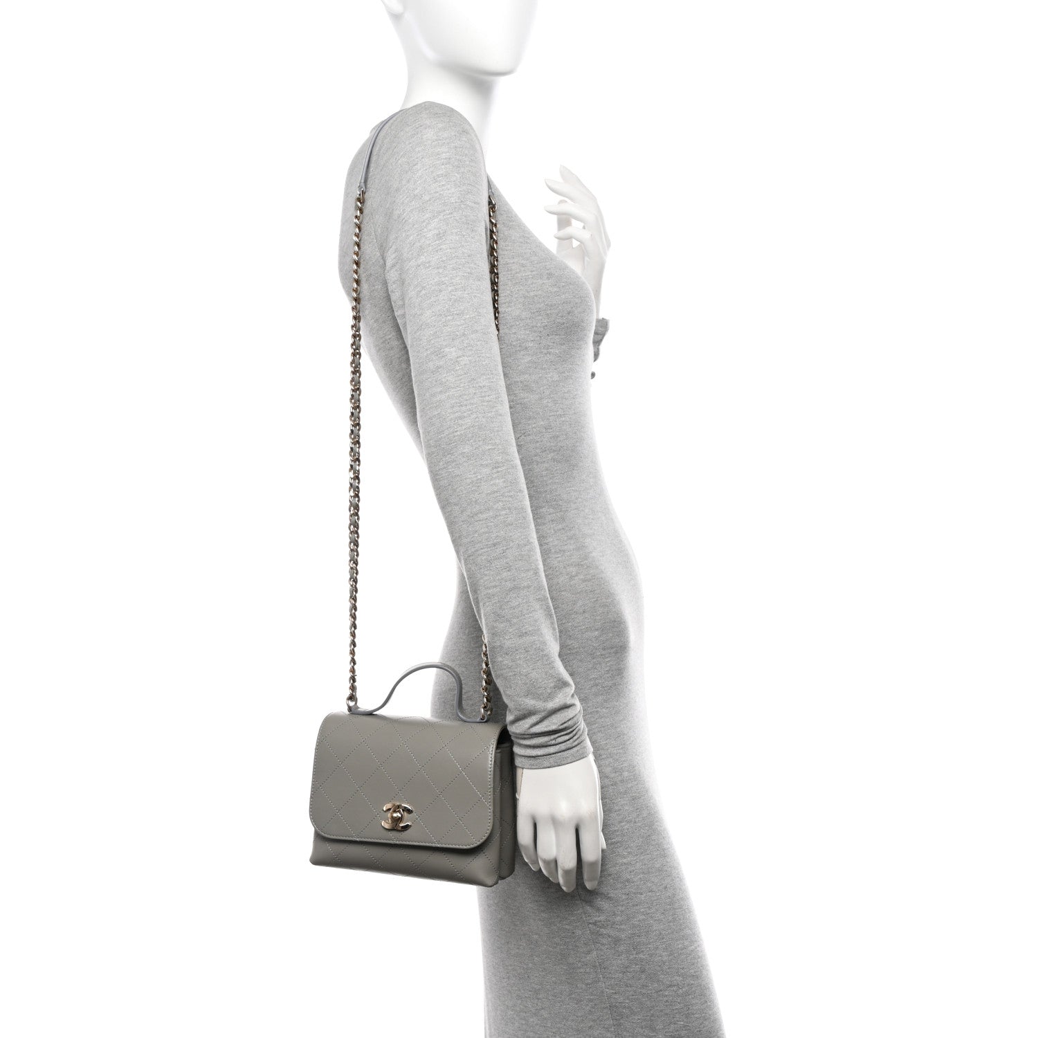 Chanel Calfskin Quilted Small Double Pocket Top Handle Flap Grey 2 of 10