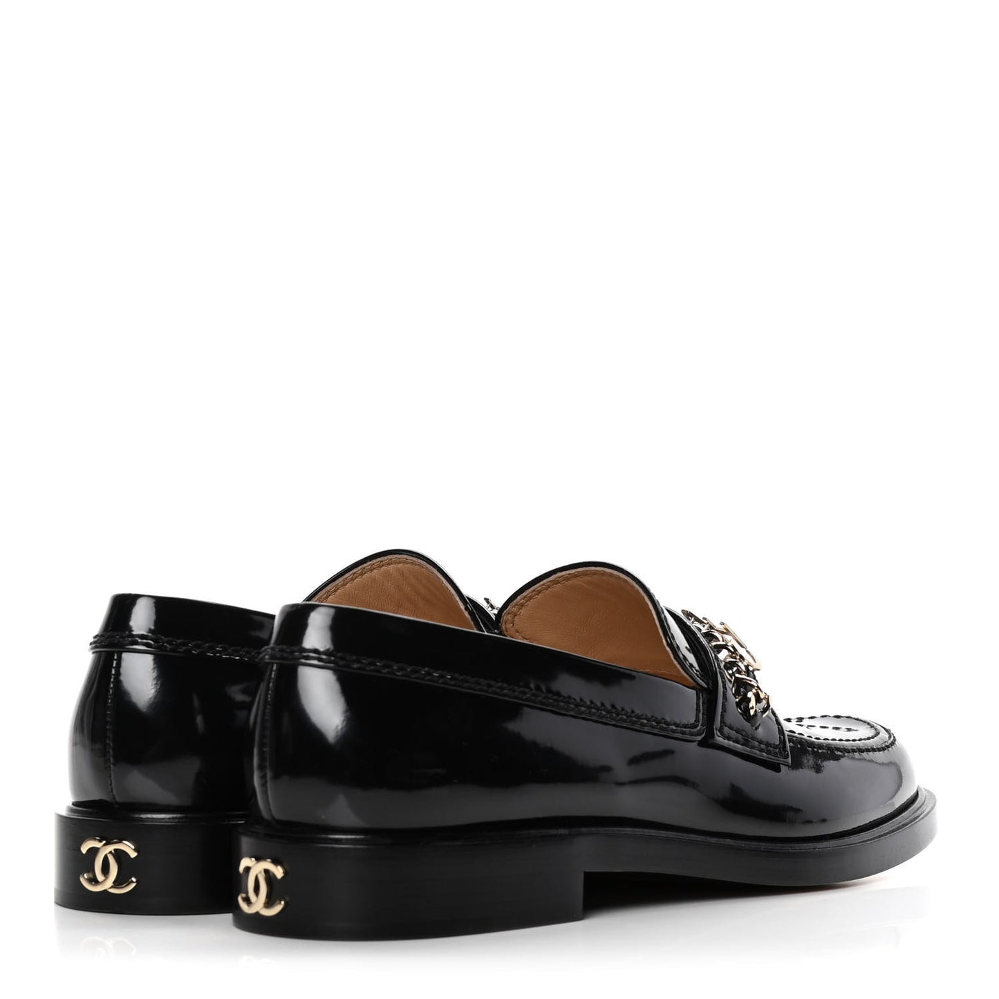 Shiny Calfskin Logo Loafers 38.5 Black