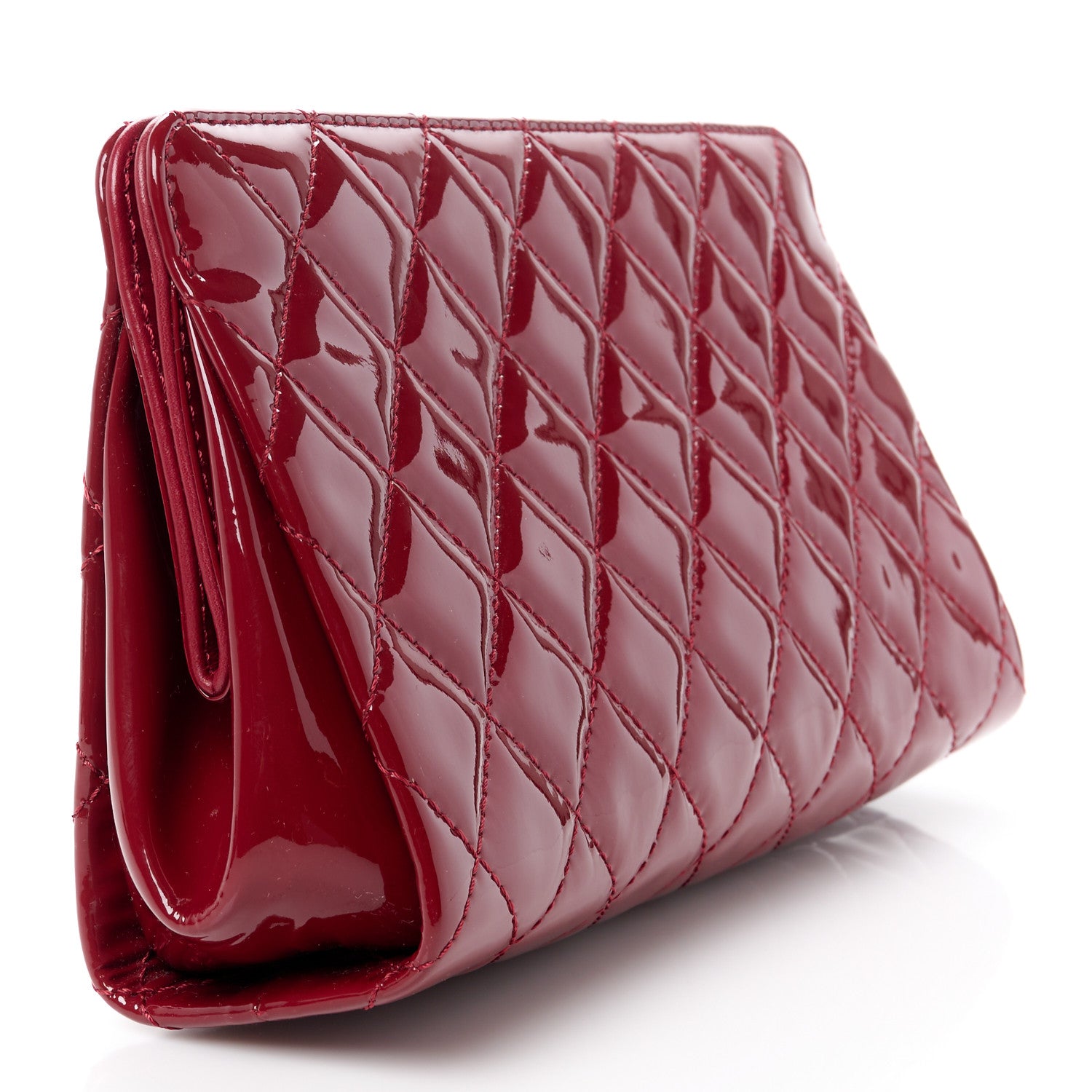 Chanel Patent CC Quilted Timeless Clutch Red 3 of 10