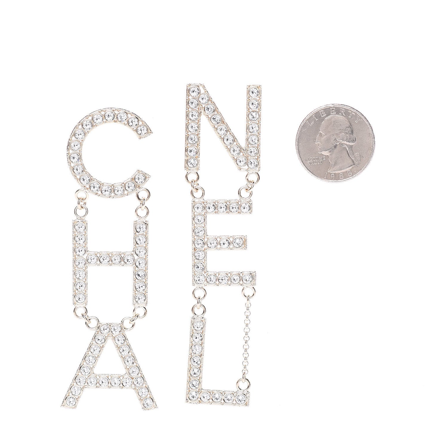 Crystal Cha-Nel Logo Drop Earrings Gold