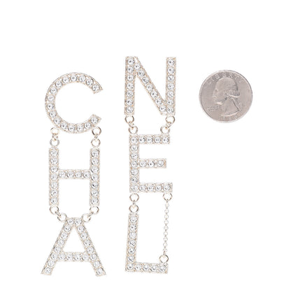 Chanel Crystal Cha-Nel Logo Drop Earrings Gold 2 of 5