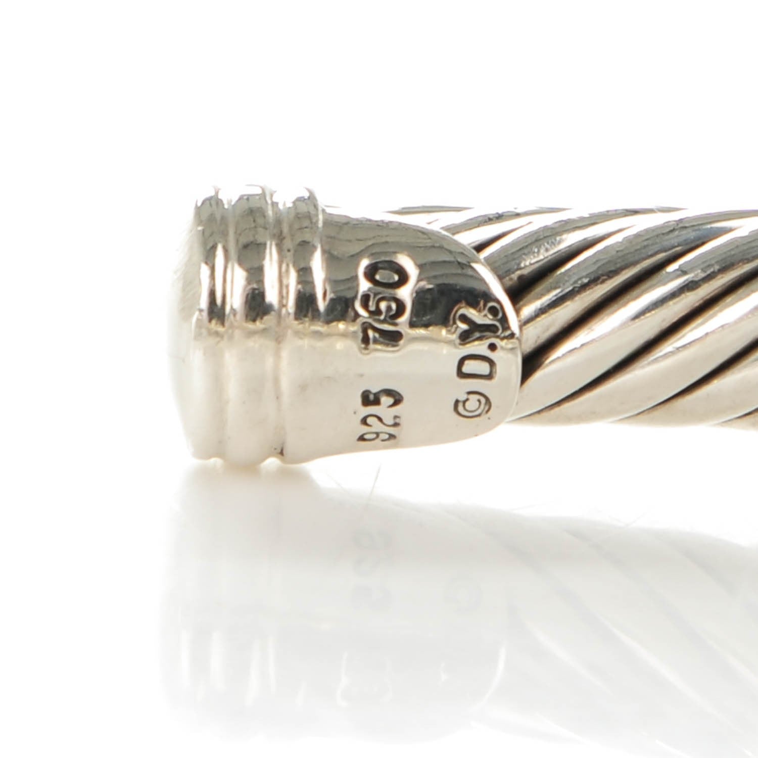 David Yurman Sterling Silver 18K White Gold Diamond 5mm Cable Classics Station Bracelet 5 of 5