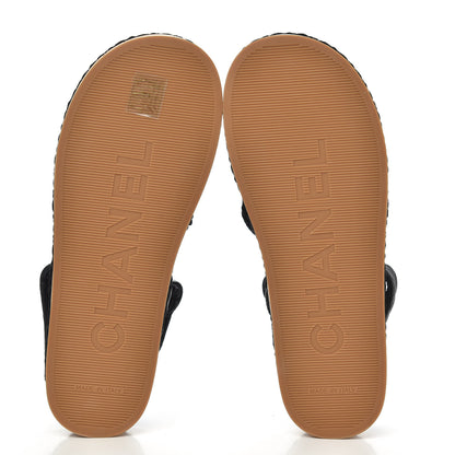 Chanel Cord Lambskin Quilted Logo Sandals 37 Black 5 of 8