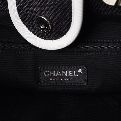 Chanel Woven Straw Raffia Large Deauville Tote Black White 6 of 7