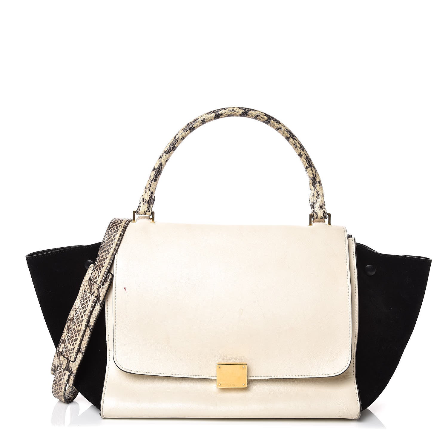 Celine Calfskin Suede Whipsnake Medium Trapeze Black White 1 of 14