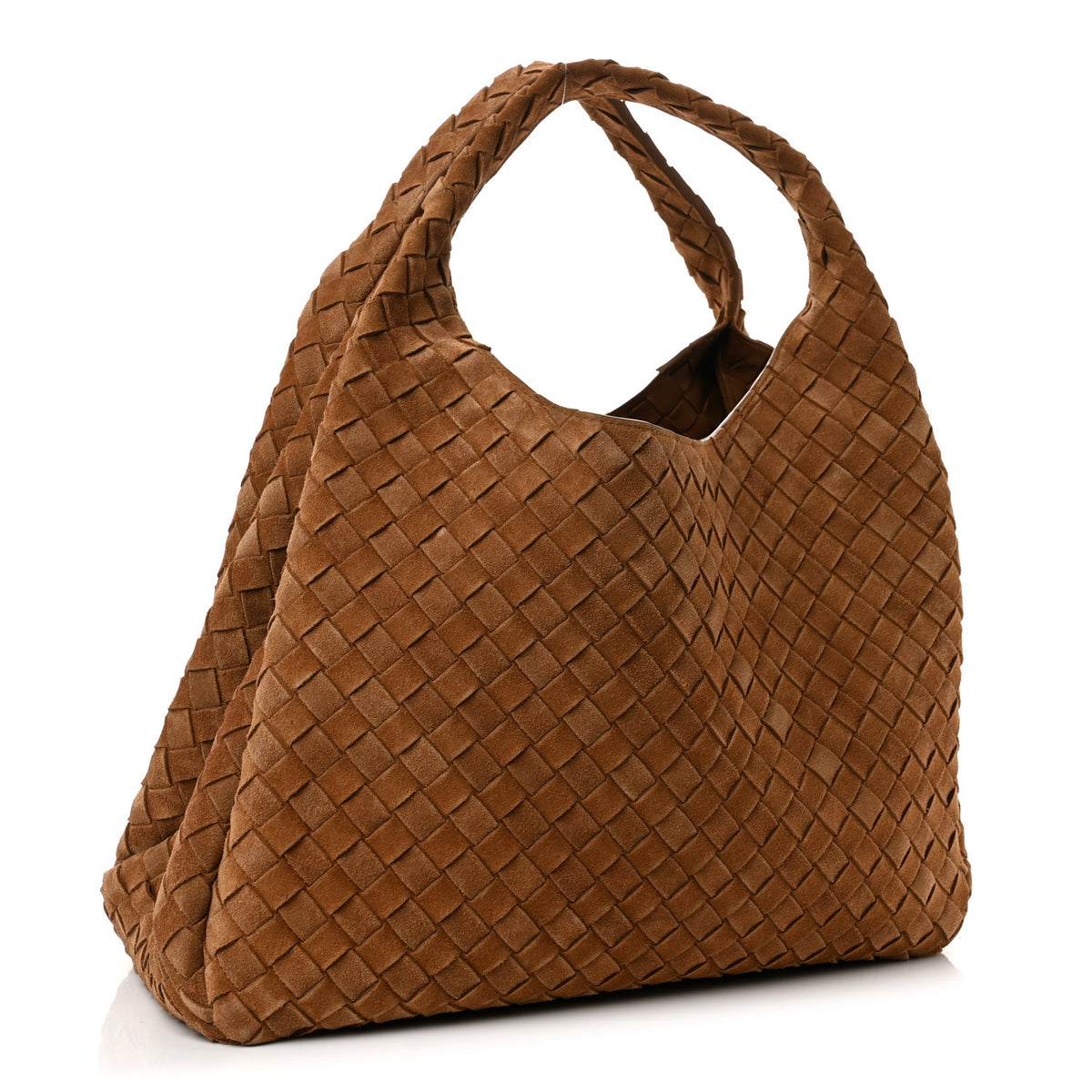 Suede Intrecciato Large Campana Shoulder Bag Amber