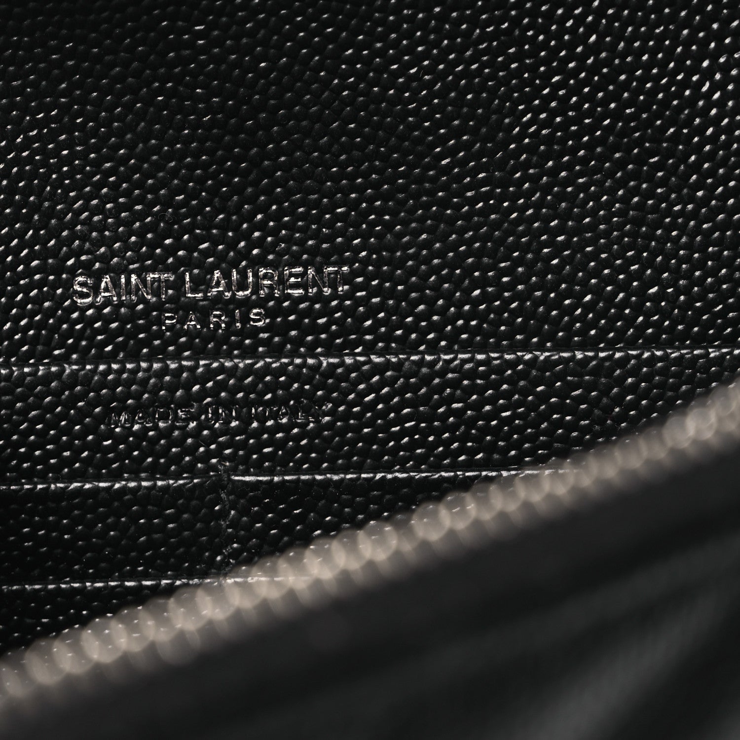 Saint Laurent Grain De Poudre Matelasse Chevron Monogram Chain Wallet Black 6 of 11