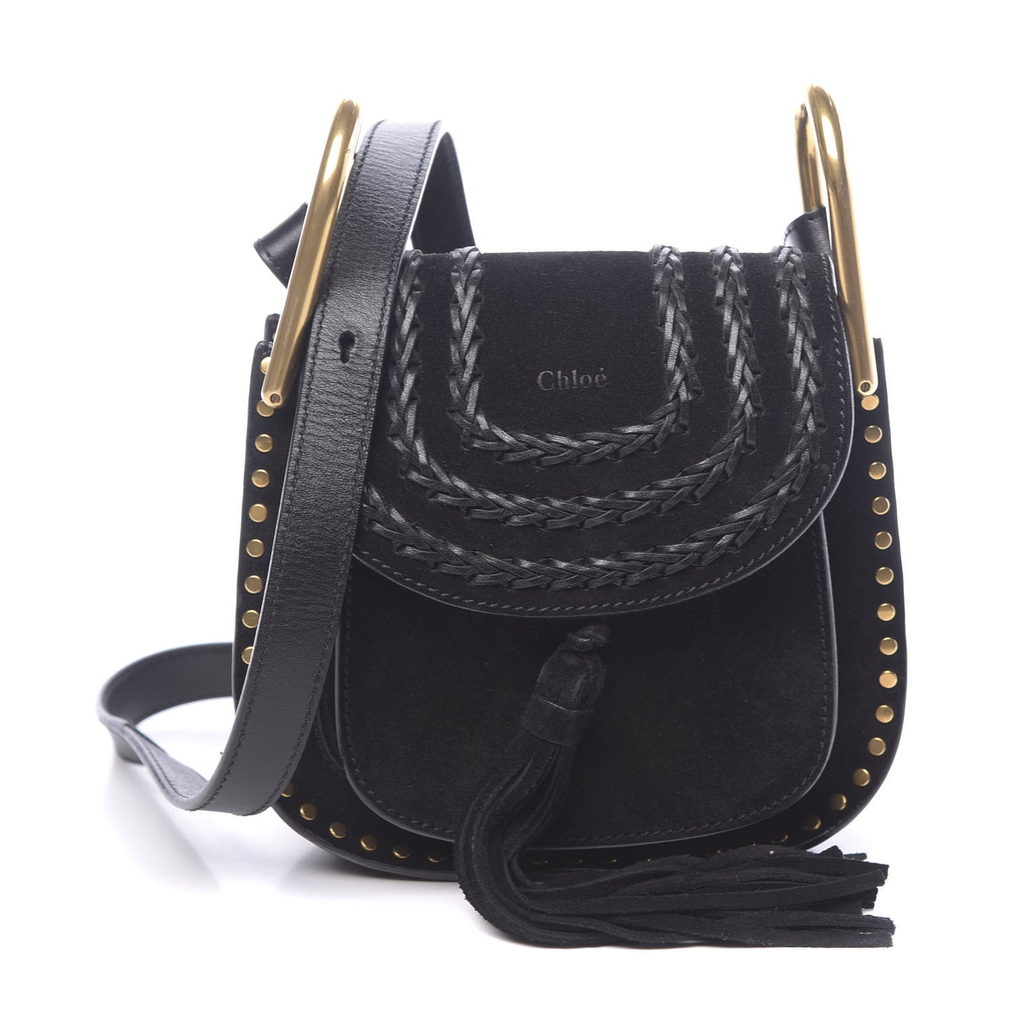 Suede Calfskin Braided Mini Hudson Shoulder Bag Black