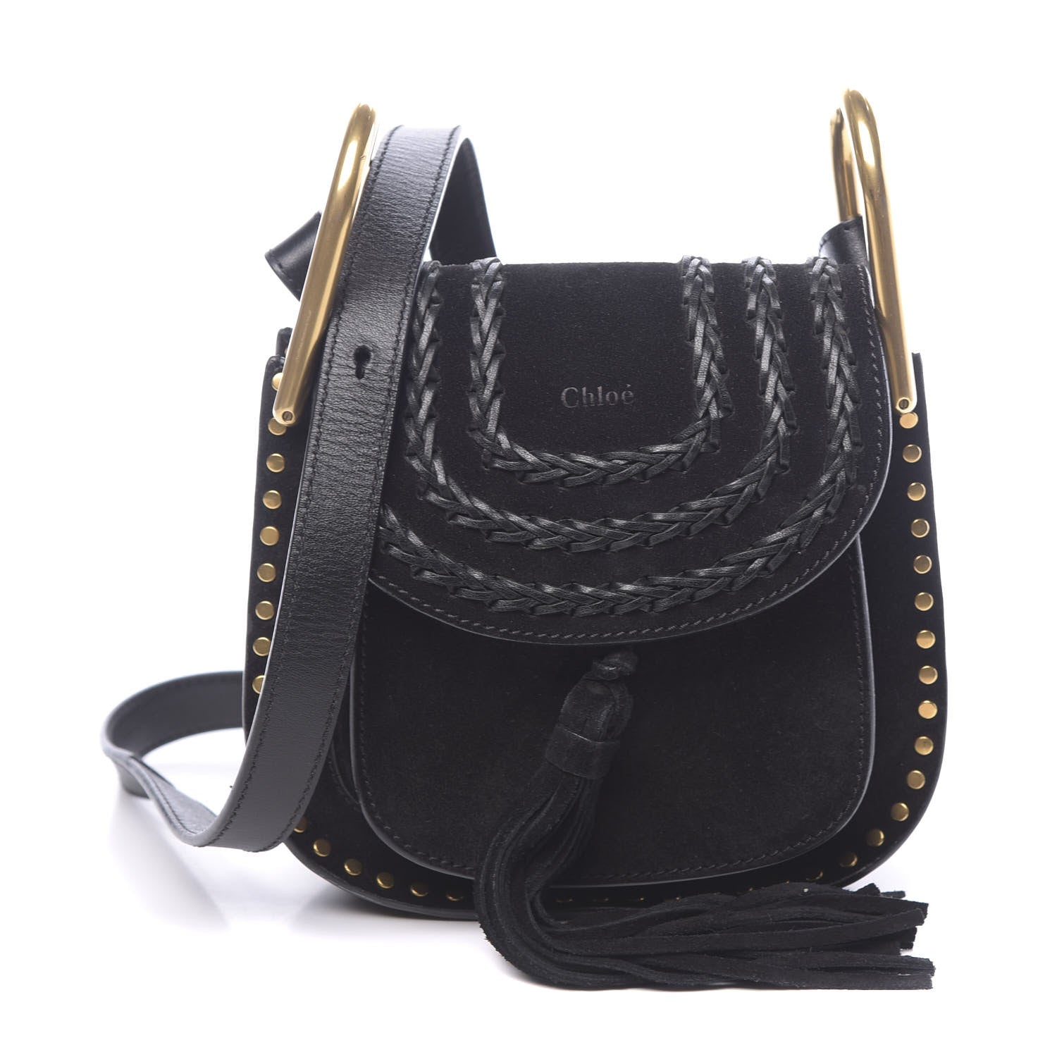 Chloe Suede Calfskin Braided Mini Hudson Shoulder Bag Black 1 of 10