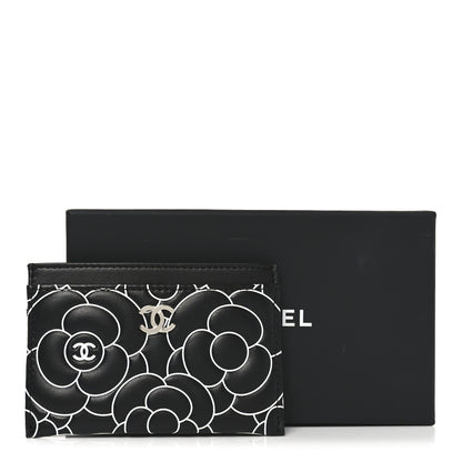 Chanel Lambskin Camellia Embossed Card Holder Black White 9 of 9