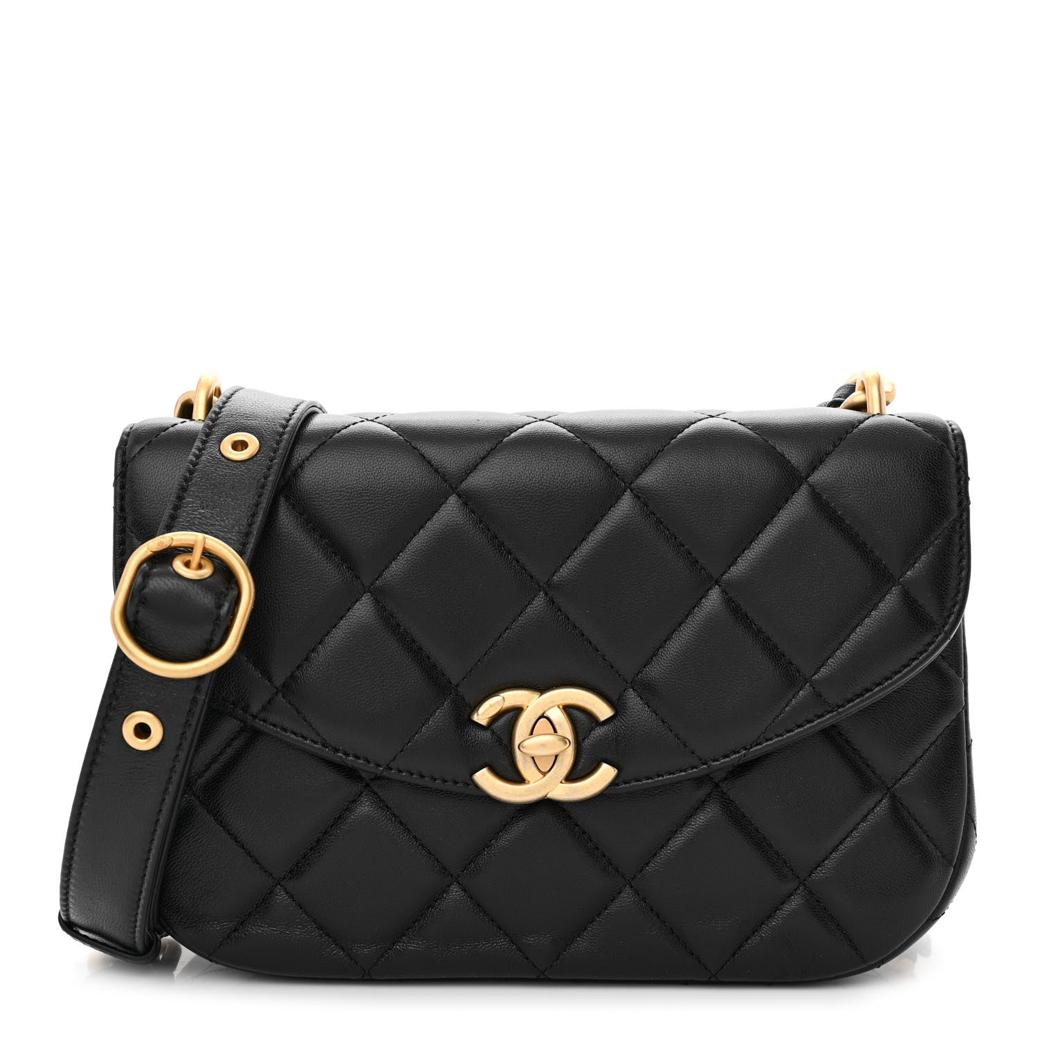 Chanel Lambskin Quilted Chain Messenger Bag Black 1 of 11