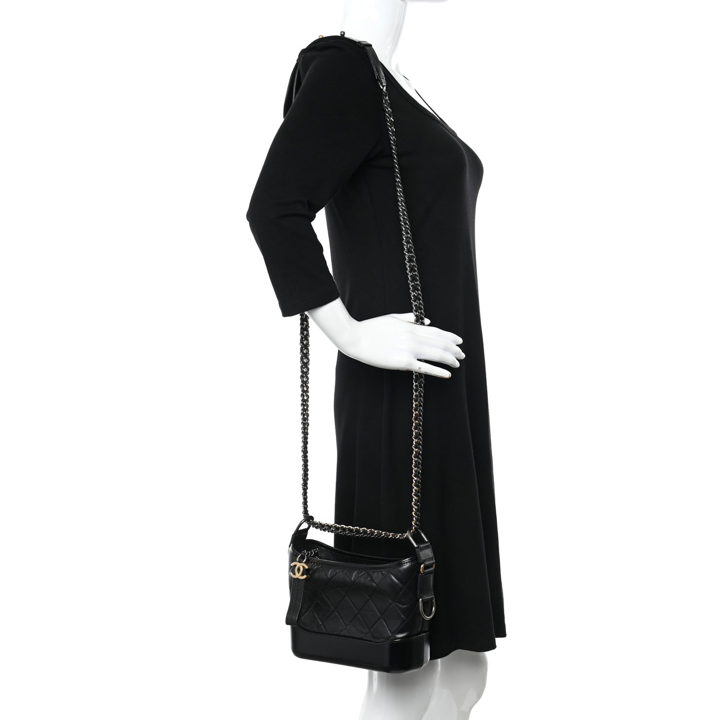 Aged Calfskin Quilted Small Gabrielle Hobo Black