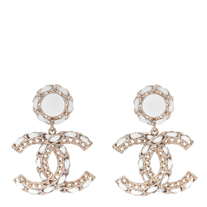 Chanel Lambskin Metal Chain CC Drop Earrings White Gold 1 of 5