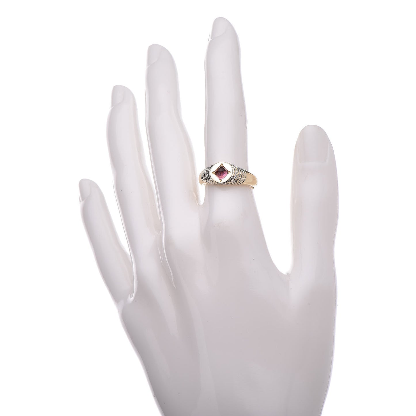 18K Yellow Gold Pink Tourmaline Classic Chain Pinky Signet Ring 52 6