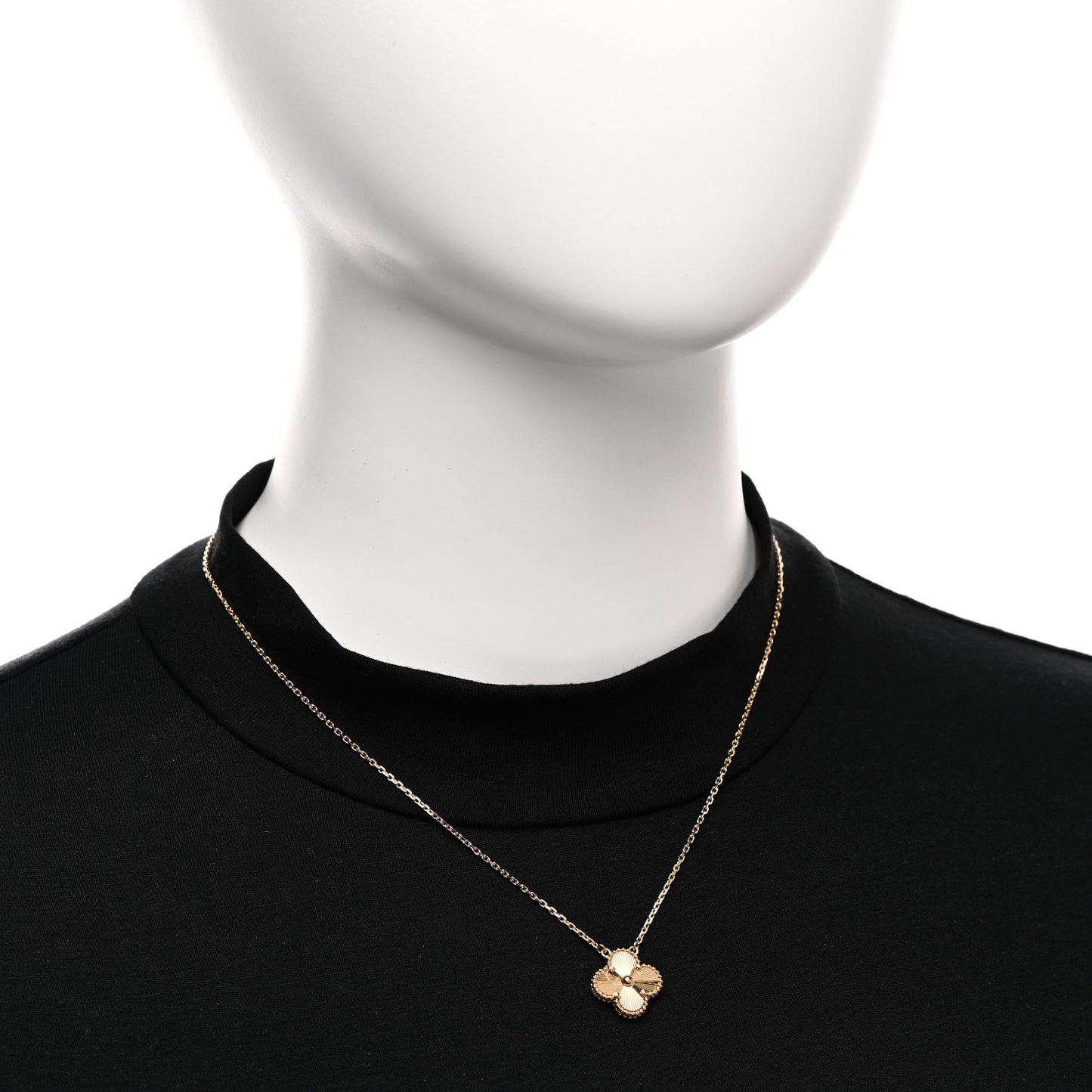 18K Yellow Gold Guilloche Vintage Alhambra Pendant Necklace