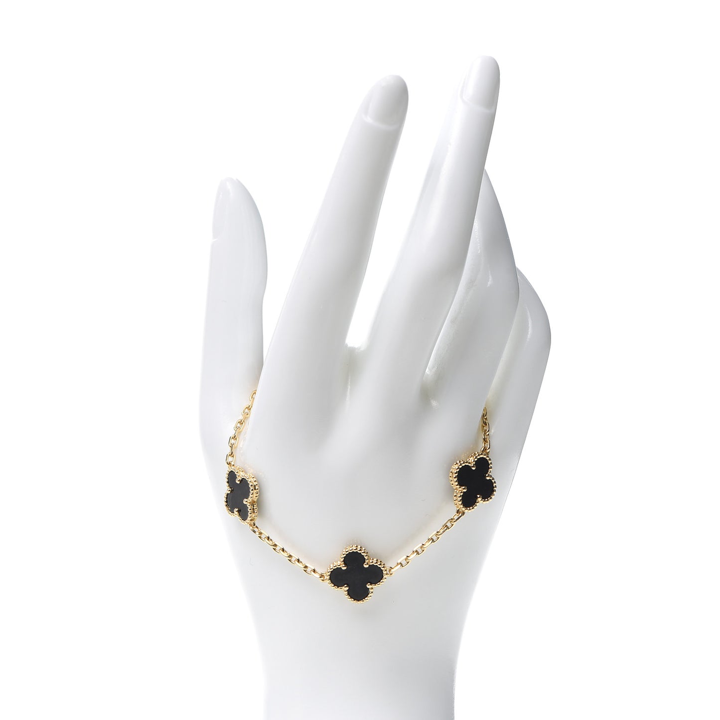 18K Yellow Gold Black Onyx 5 Motifs Vintage Alhambra Bracelet