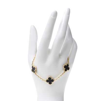 Van Cleef & Arpels 18K Yellow Gold Black Onyx 5 Motifs Vintage Alhambra Bracelet 2 of 5