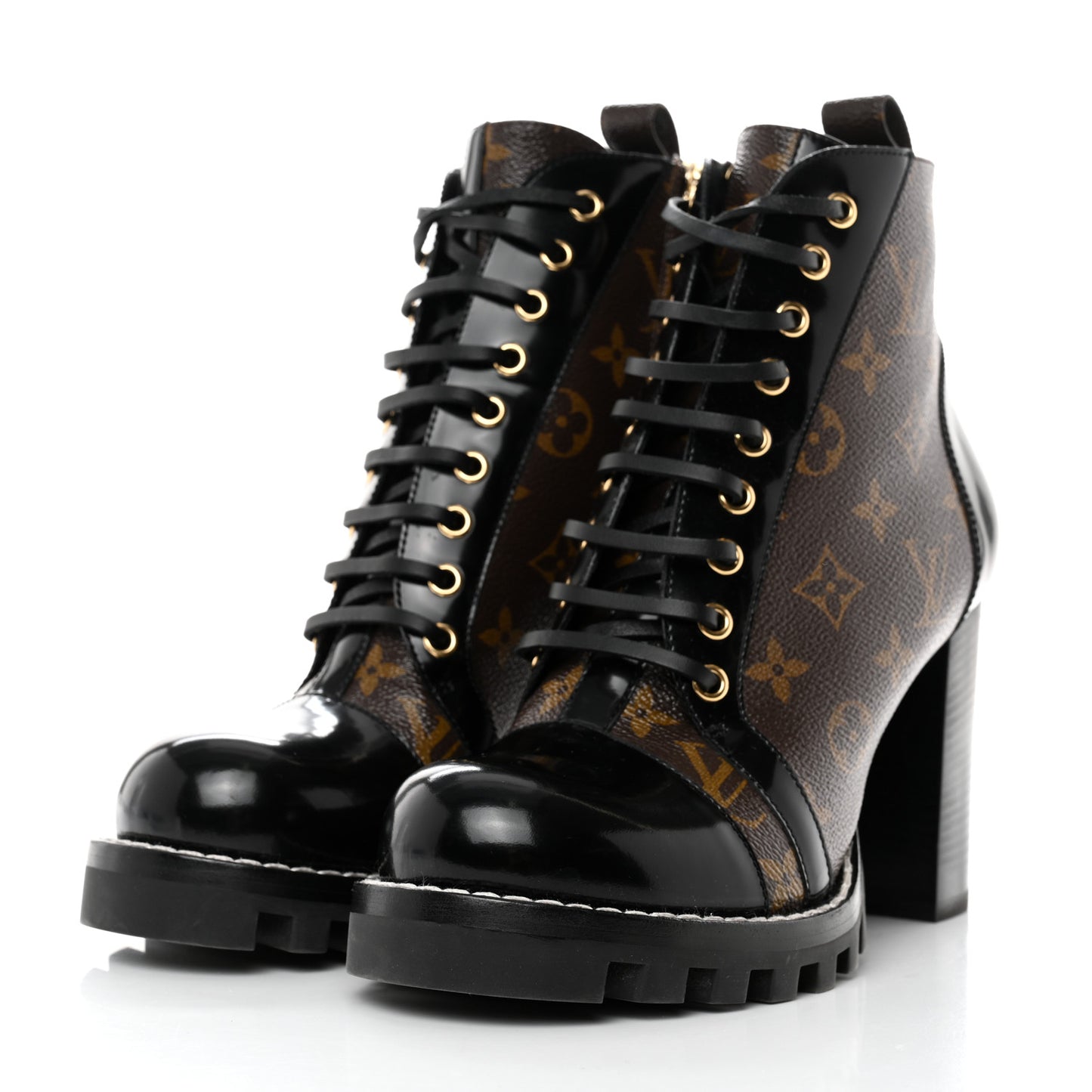 Patent Calfskin Monogram Star Trail Ankle Boots 40 Black