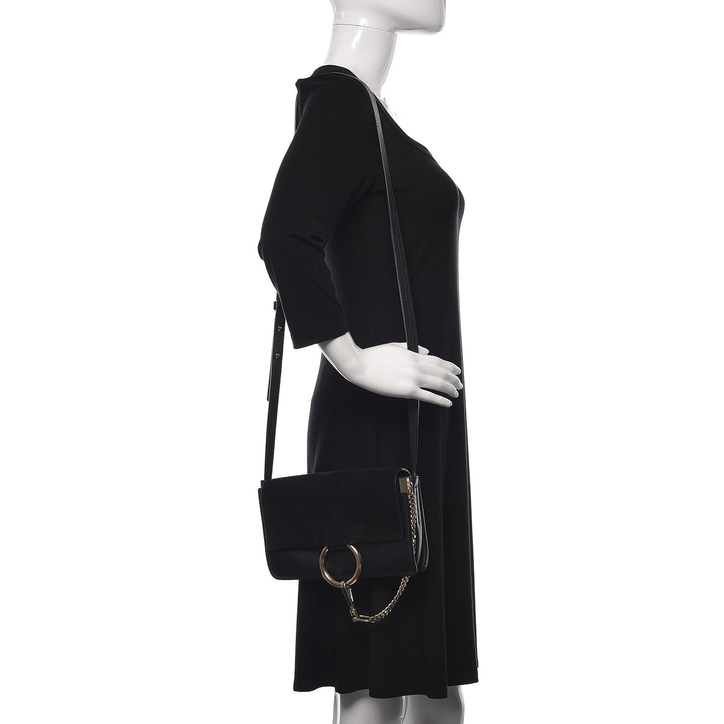 Suede Calfskin Small Faye Shoulder Bag Black