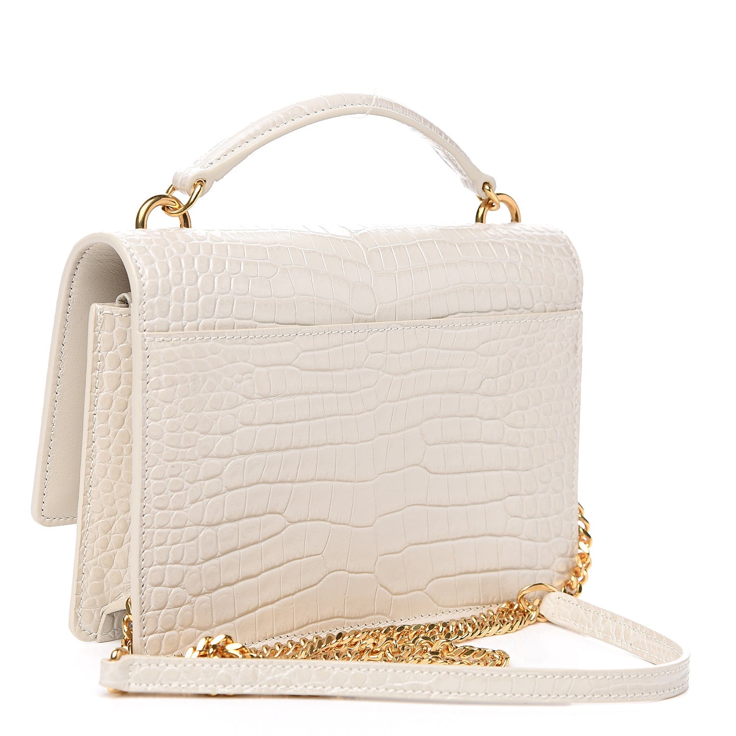 Calfskin Crocodile Embossed Monogram Sunset Chain Wallet Blanc Vintage