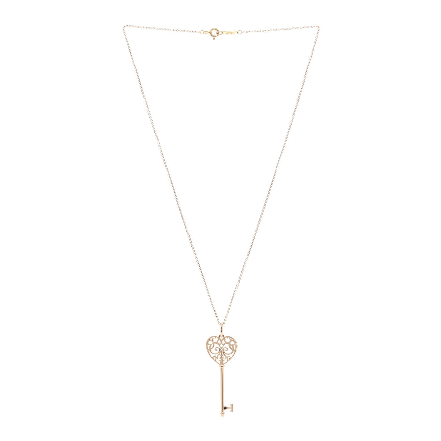 Tiffany 18K Rose Gold Diamond Enchant Heart Key Pendant Necklace 3 of 6