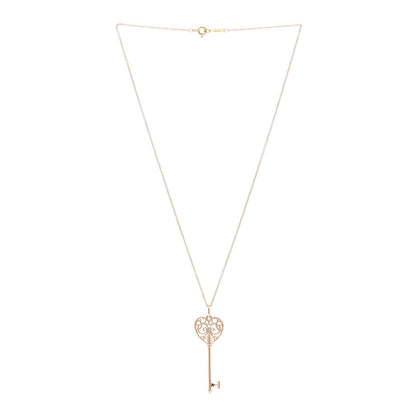 Tiffany 18K Rose Gold Diamond Enchant Heart Key Pendant Necklace 3 of 6
