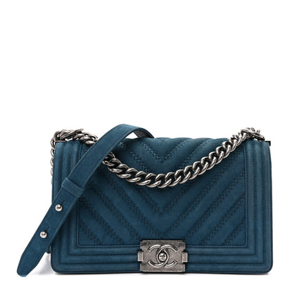 Chanel Nubuck Chevron Quilted Medium Boy Flap Blue 1 of 10