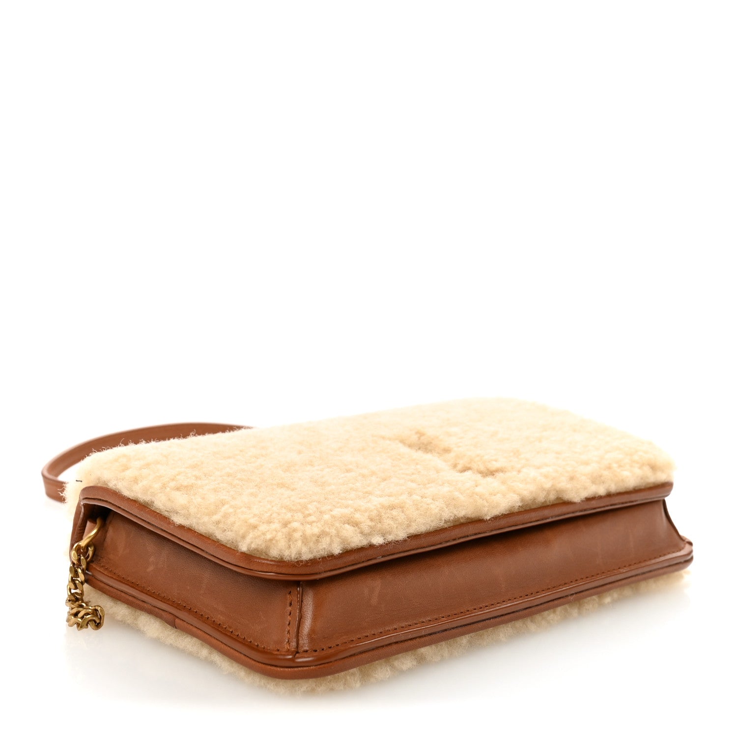 Saint Laurent Shearling Monogram Phone Holder Crossbody Brown 4 of 10