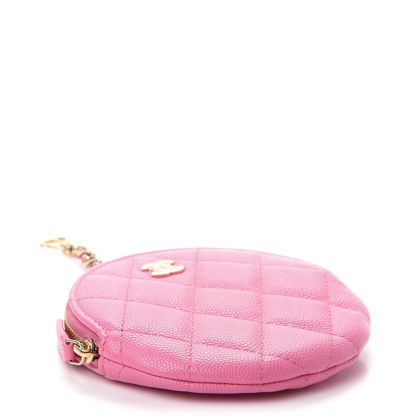 Caviar Quilted Round Clip On Coin Purse Pink