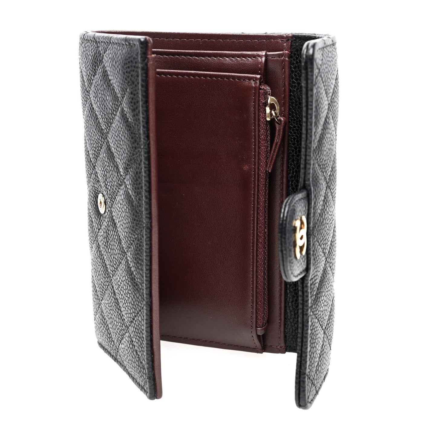 Caviar Quilted Medium Flap Wallet Black