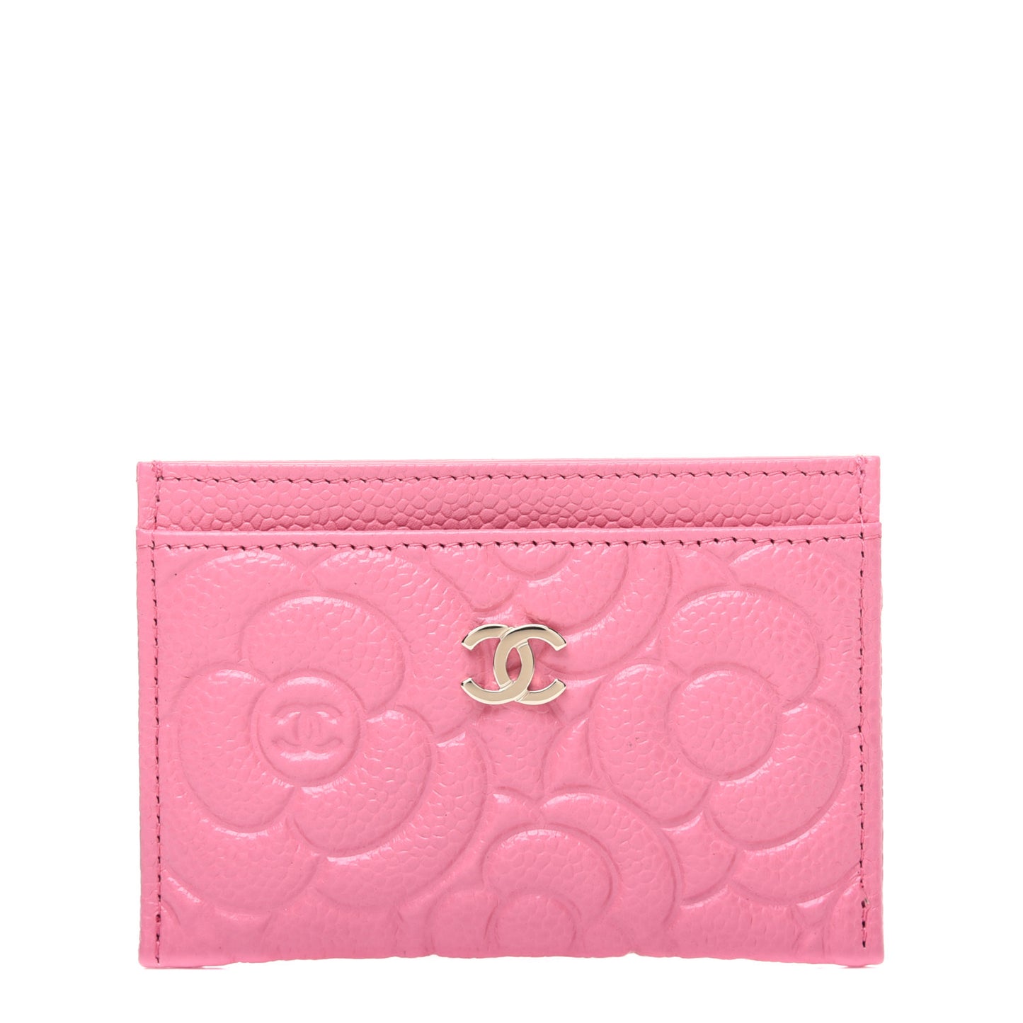 Caviar Camellia Embossed Card Holder Pink