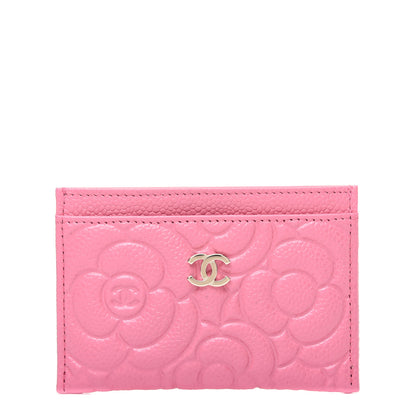 Chanel Caviar Camellia Embossed Card Holder Pink 1 of 14