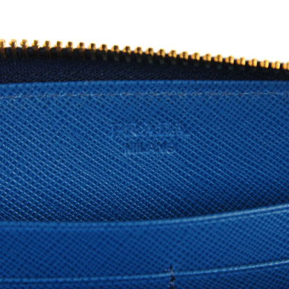 Prada Saffiano Bi-Color Metal Zip Around Wallet Cobalto Bleuette 6 of 9