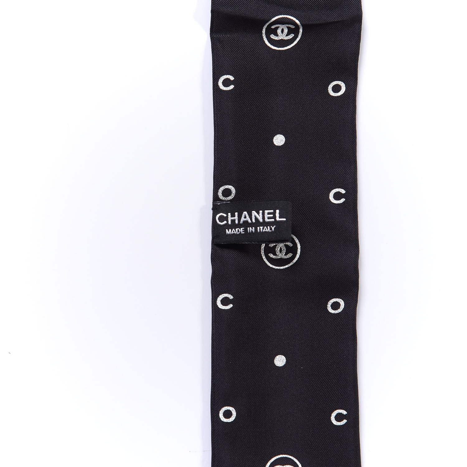 Chanel Silk CC Polka Dot Slim Bandeau Scarf Black Silver 3 of 3