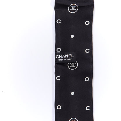 Chanel Silk CC Polka Dot Slim Bandeau Scarf Black Silver 3 of 3