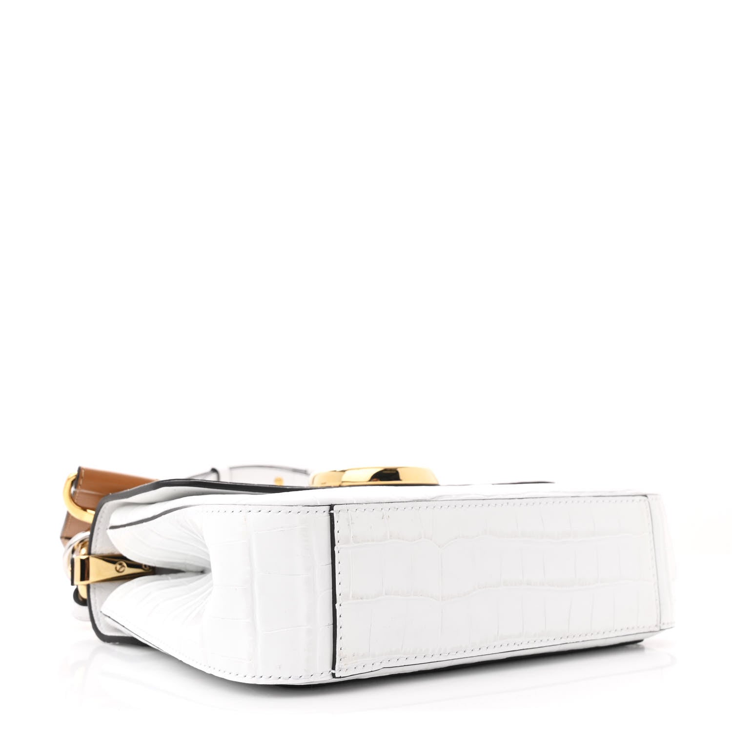 Chloe Calfskin Crocodile Embossed Small C Double Carry Brilliant White 4 of 10