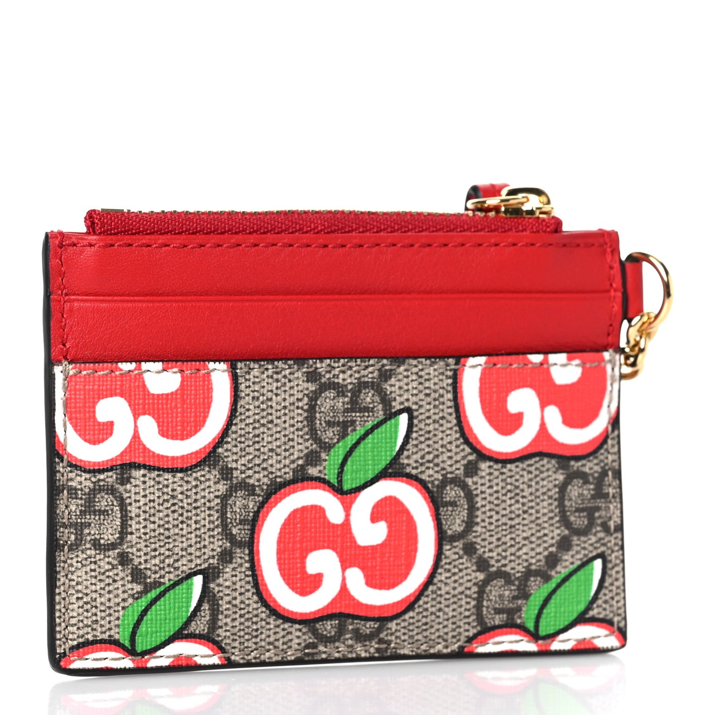 GG Supreme Monogram Apple Key Coin Case Card Holder Beige Multicolor Lobster Red