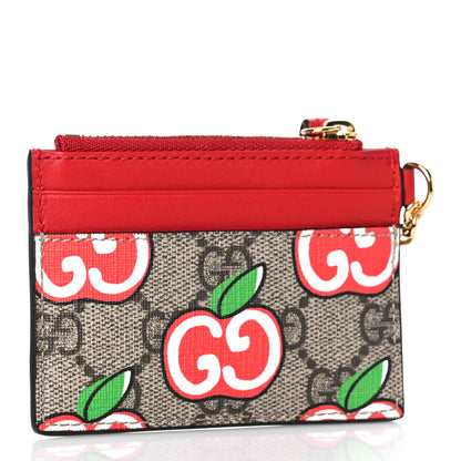 Gucci GG Supreme Monogram Apple Key Coin Case Card Holder Beige Multicolor Lobster Red 3 of 9