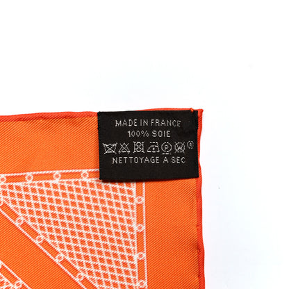 Hermes Silk Gavroche Sellier Pocket Square Scarf Orange White 3 of 5