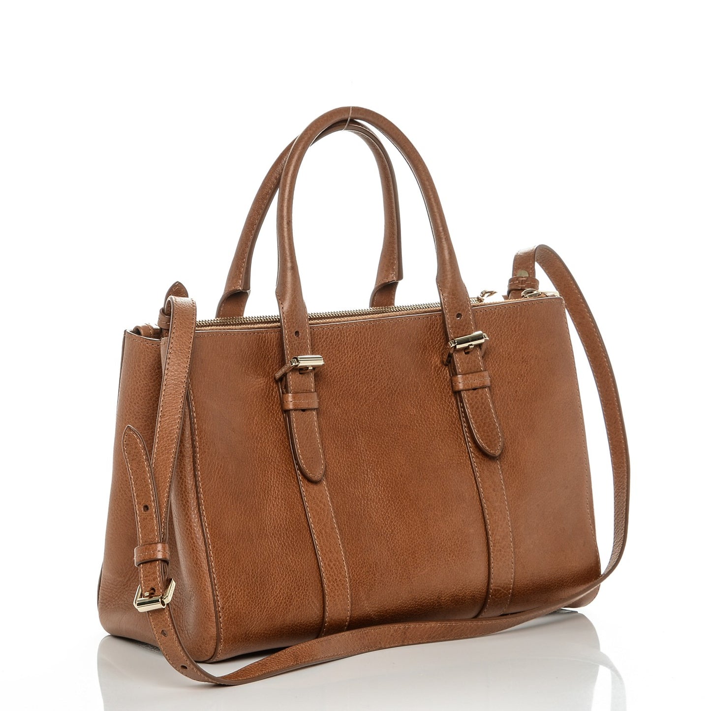 Classic Grain Calfskin Small Bayswater Double Zip Tote Oak